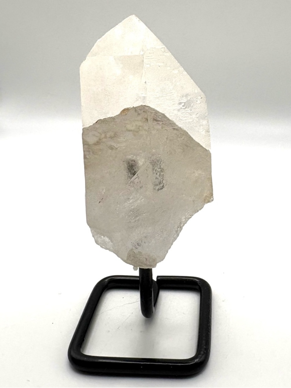 Clear Quartz Crystal Point- mounted on metal stand